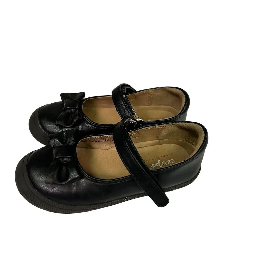 Cat & Jack Girls Black Mary Jane Shoes Size 8 Bow Accent Casual